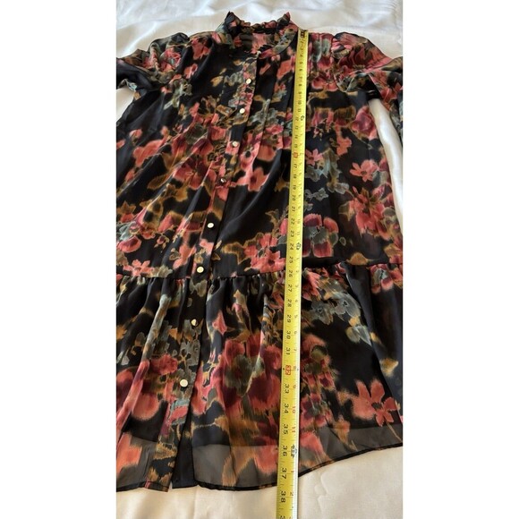 MAIA Long Sleeve Floral Chiffon Shift Dress Women 12 Lined Above Length Button - Picture 11 of 12
